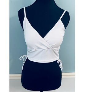 New ROMWE Crop Top Tank Top Sleeveless Drawstring Ties Small Bust 26.5” - 33”